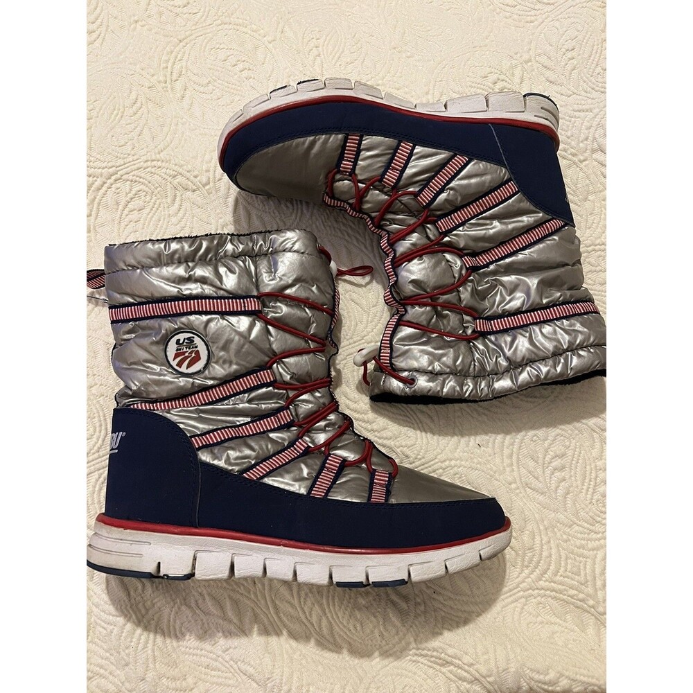KHOMBU Alta USA Ski Team Sport Women's Silver Cold-Weather Boots Size 7M